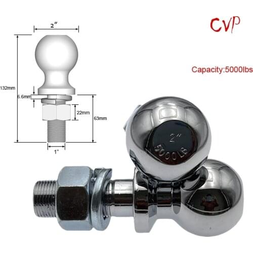 Chrome Tow Ball 2"(50.8mm), 1" shank dia. Trailer Hitch Towball Capacity 5000lbs, trailer parts,trailer coupling hitch towball
