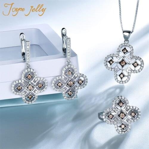 JoyceJelly 925 Sterling Silver Jewelry Set for Women Fashion Flower Design Gemstone Earrings Ring Necklace Hot Selling Gift 2020