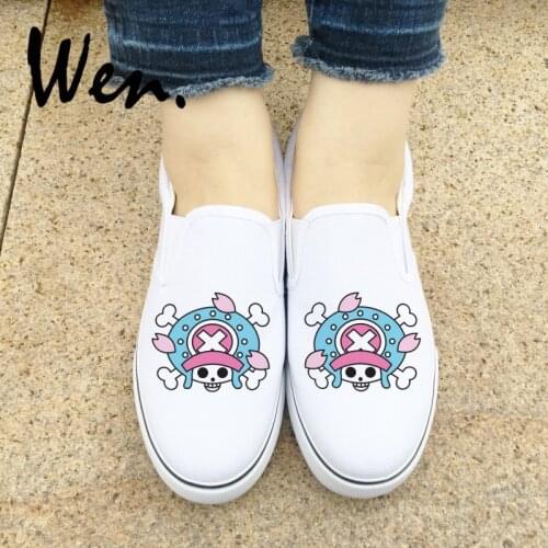 Wen White Black Slip On Shoes Design Anime One Piece Tony Tony Chopper Canvas Sneakers Mens Womens Flat Shoes Strapless Plimsoll