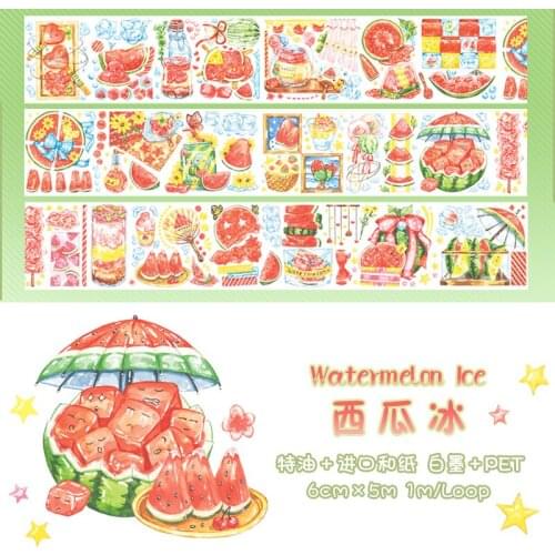 Summer Watermelon Ice PET Special Oil Washi Tapes Bullet Journal Masking Tape DIY Scrapbooking Decoration Washi Sticker
