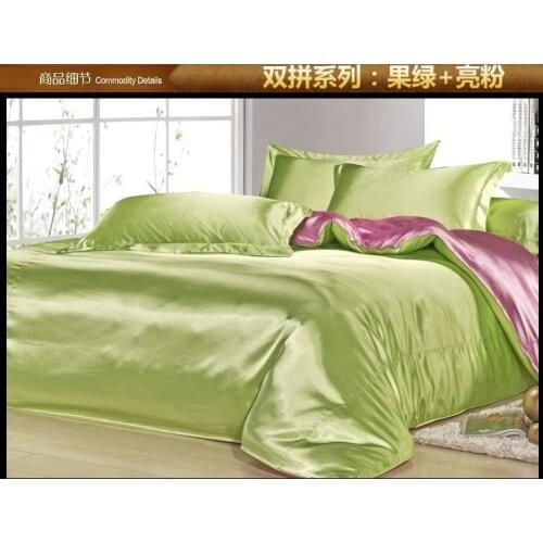 Apple Green Pink Silk Satin Bedding set sheets linen bed in a bag sheet duvet cover bedspread Luxury Super King Queen full 4PCS