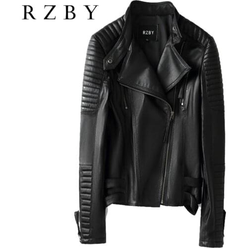 Sheepskin Women Loose Casual Biker Jackets Outwear Female Tops BF Style Black And Red Real Genuine Leather Coat RZBY235