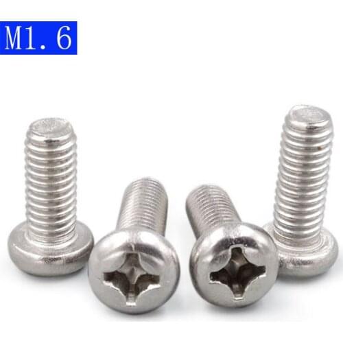 M1.6 X 0.35 ( 1.6mm ) 304 Stainless Steel Phillips Pan Head Machine Screws DIN 7985 A2-70