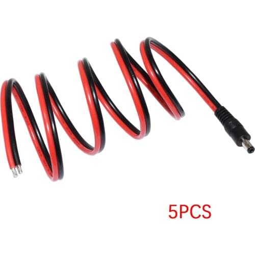 Real 14AWG 44x2pcs Copper Strands) 5 pcs DC Power Pigtail Cable Wire, 12V 15A Male & Female Connectors for CCTV Security Camera