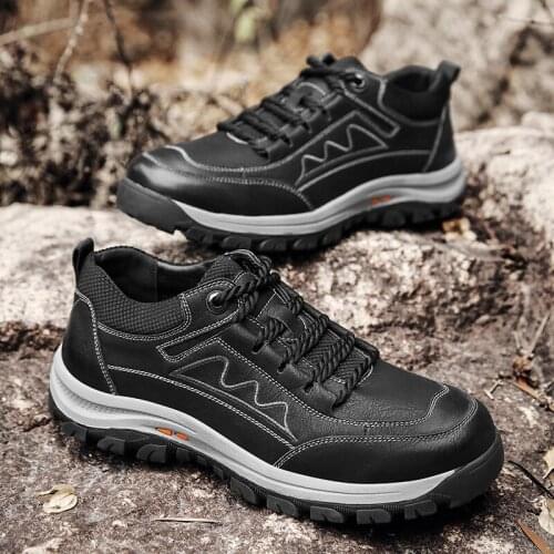 Fashion Outdoor Mens Shoes Casual Leather Lace-up Wear Resistent Rubber Sneakers Men Walking Hiking Footwear Male Big Size 38-48
