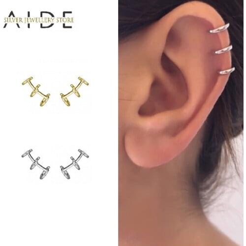 AIDE Minimalism 3 Layers Line Ear Cuff Fashion Glossy Non Pierced 925 Sterling Silver Clip on Earrings Fine Jewelry kolczyki