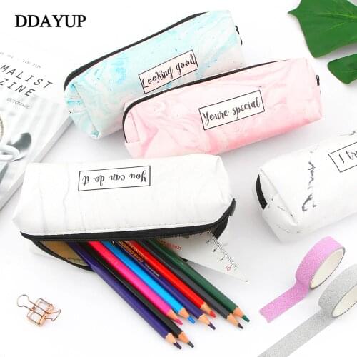 Marble Pencil Case Pattern Leather Pen Bag Pencil Box Pencil Case Stationery Pouch Office School Supply