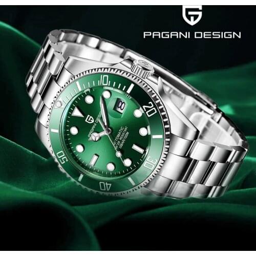 Mens Watches PAGANI DESIGN Tourbillon Skeleton Mechanical Watch NH35 Sport Business Submarine Wristwatch Water Green Dial 1639