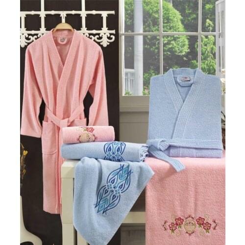 NEW COLLECTION, NEW SEASON - Embroidered Family Bathrobe Set 6-piece (Pink and Blue)
