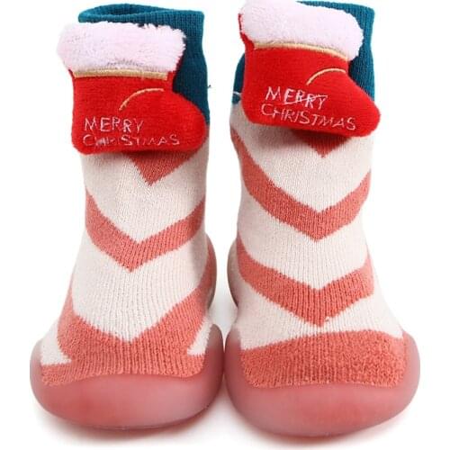 New Christmas Baby Shoes Toddler First Walkers Non-slip Indoor Floor Slippers Baby Outdoor Breathable Cotton Thick Woolen Shoes