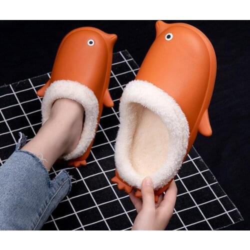 Size 36-45 Womens Slippers Winter Couples Garden Shoes Female Penguin Cartoon Clogs Slip-On Breathable Cotton Warm Zapatos y28