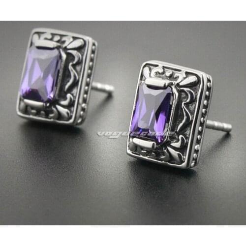 316L Stainless Steel Purple CZ Stone Fashion Stud earrings 3L009 (2 Pieces)
