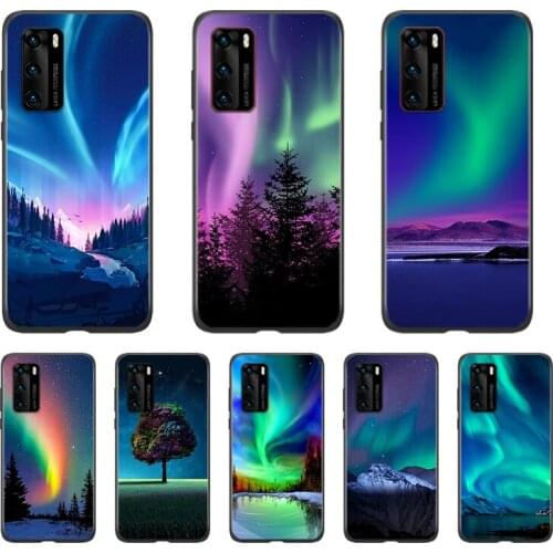 Silicone Cover Northern Lights Sky For Huawei P40 P30 P20 P10 P9 P8 Lite E Pro Plus mini 2019 Black Soft Phone Case