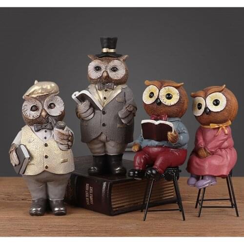 NORDIC GENTLEMAN OWL STATUE CUTE ANIMAL ART SCULPTURE RESIN CRAFTS HOME DECORATION ORNAMENT OWL FIGURINE DECOR R4904