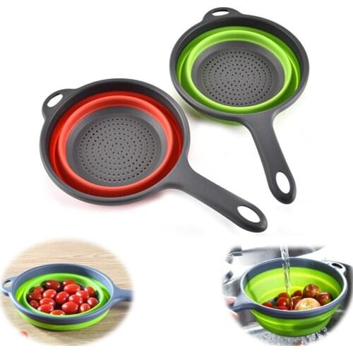 Drain Basket Folding Silicone Plastic Colander Fruit Vegetable Washing Strainer Collapsible Drainer With Handle Kitchen Supplies