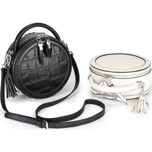 Solid Color Shoulder Bag High Quality Genuine Leather Mobile Phone Wallet Small Round Bag Female Crocodile Pattern Messenger Bag