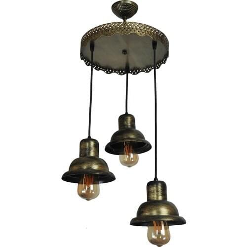 Venon Aydınlatma Avize Mısra 3'lü Sarkıt Kasa Siyah Sarı Patine