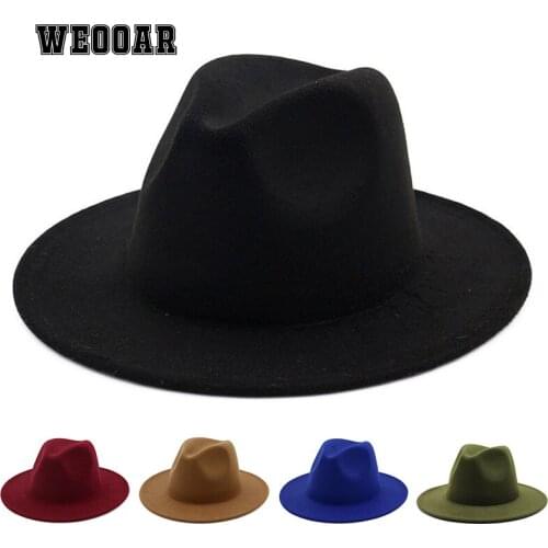 2021 Autumn Winter Fedora Hat Women Felt Hat for Men Vintage Luxury Ladies Gentleman Elegant Wide Brim Jazz Trilby bone MZ237