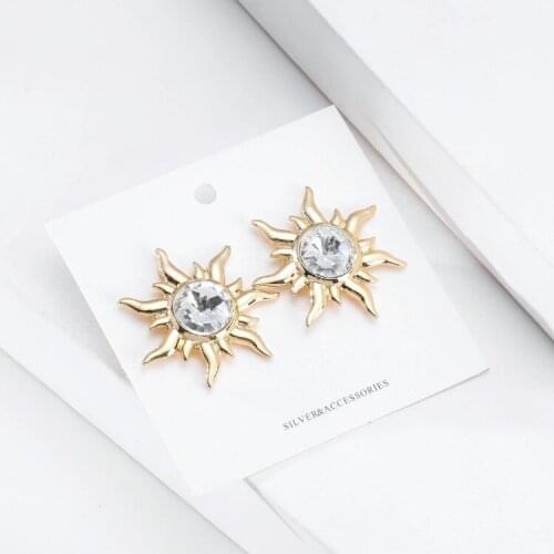 ORNAPEADIA 2021 New Geometric Irregular Small Sun Glass Crystal Earrings for Women Luxury Fashion OL Exaggerated Female Earrings