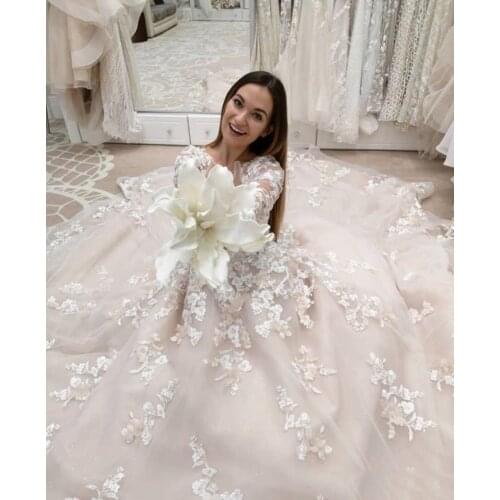 2021 A-Line Wedding Dress Long Sleeve 3D Flowers simple Bride Dress Princess Long Boho Wedding Gown Vestidos de novia