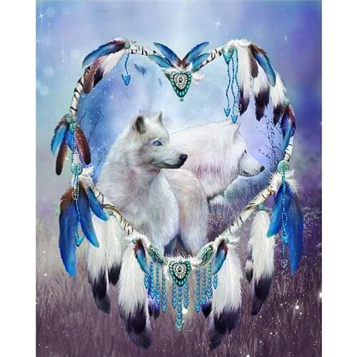 Animal Wolf Diamond Painting Full Round Indian Feather Nouveaute DIY Sticking Drill Cross Embroidery 5D Simple Home Decoration