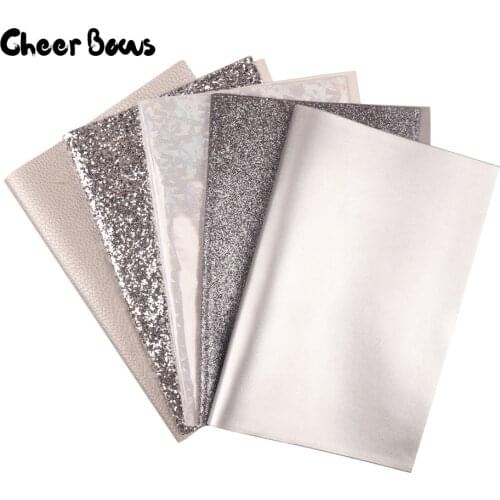 5Pcs/Set Silver Series Fabric Set Metallic Shiny Sheet Multiple Leather Material DIY Hair Bows Cloth Sewing Materials 22*30CM