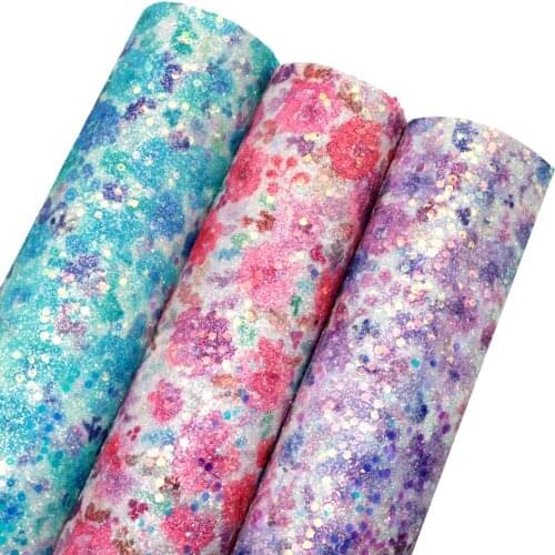 David accessories 20*33cm Flower Chunky Shiny Faux Sheet Glitter Fabric Bows Synthetic Leather DIY Hairbow Material,1Yc18563