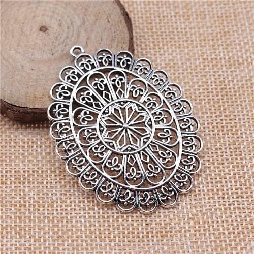 Free shipping 6pcs 59x43mm antique silver Mandala pattern charms diy retro jewelry fit Earring keychain hair card pendant