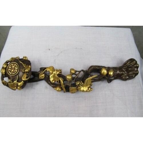 Bi002007 100% purple Bronze 24K Gold Gild blessing peach Lucky Chinese Feng Shui Statue