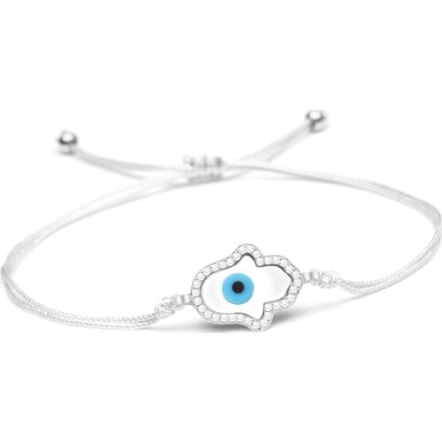 White Cowrie Shells Cubic Zirconia Blue Evil Eye Hamsa Hand Charm Bracelet Women Men 2020 New Fashion Brass CZ Handmade Jewelry