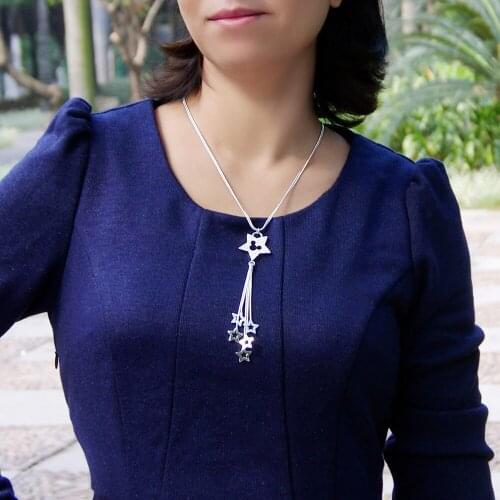 Fashion100% 925 Sterling Silver Chain Star pendant Tassel Necklace Choker Women Bohemian Party Accessories Fine Jewelry Gift