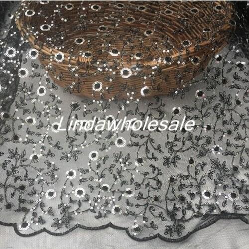 Black sequins net yarn lace embroidery rose clothing cloth,DIY skirt fabric,fabrics for patchwork,130CM*100CM/PCS