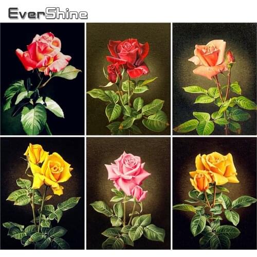 EverShine Diamond Painting Rose Cross Stitch Kits Diamond Embroidery Flowers Picture Of Rhinestones Needlework Handmade Hobby
