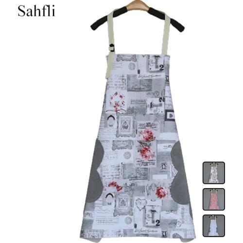 Korean Style with Hand-wiping Area Rose Floral Cartoon Pattern Waterproof and Antifouling PVC Adult Sleeveless Apron Adjustable