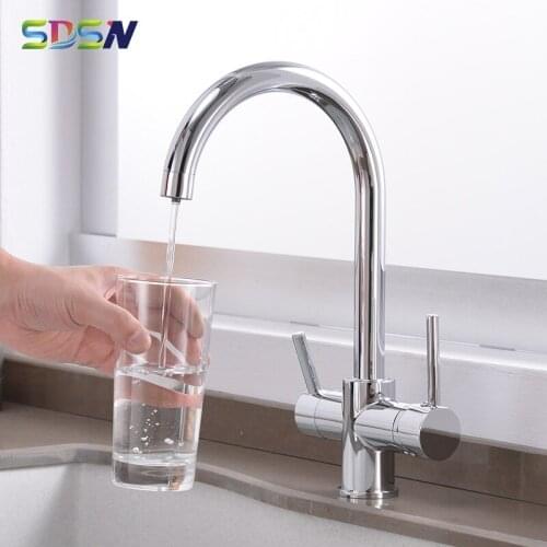 Filter Kitchen Faucet SDSN Polished Chrome Drinking Water Kitchen Mixer Faucets 360 Degree Rotation Filtered Kitchen Mixer Taps