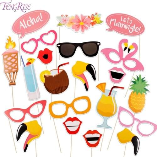 FENGRISE Hawaii Flamingo Photobooth Hawaiian Tropical Summer Hen Photo Booth Props Bachelorette Wedding Event Party Decorations