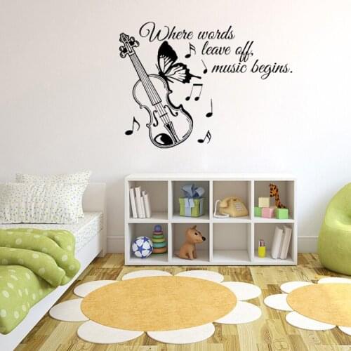 Guitar Butterfly Wall Stickers for Kids Room Girls Vinyl Waterproof Decals Living Room Home Decor Art Decor Murals K314
