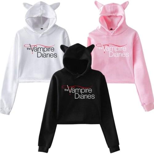 Letter Printed The Vampire Diaries Hoodie Kpop Women Sweatshirt Spring Autumn Girls Cotton Pullover Slim Fit Cropped Hoodies
