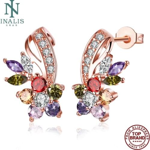 INALIS Stud Earrings For Women Popular Geometric Flower 5A Clear Cubic Zircon Earring Engagement Fashion jewelry Recommend New