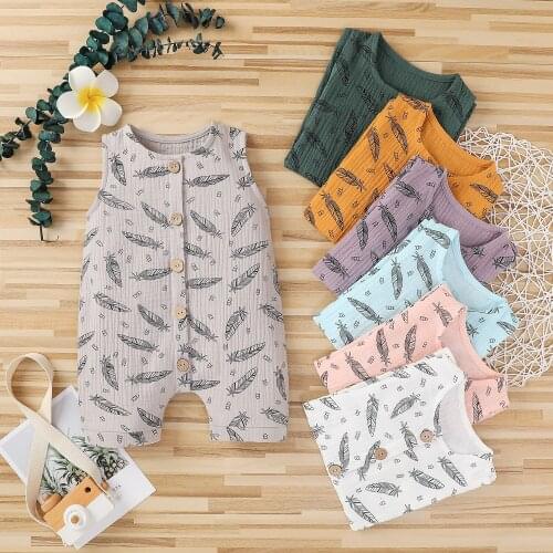 Newborn Baby Boys Girls Feather Print Romper Sleeveless Jumpsuits Toddler Infant Cotton Soft Clothes Summer Cotton Clothes