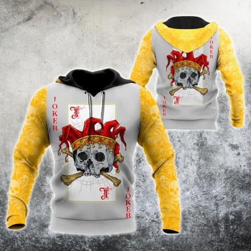 Brand Fashion Autumn Hoodies Joker Skull Card 3D All Over Printed Mens Sweatshirt Unisex Zip Pullover Casual Jacket DW0470