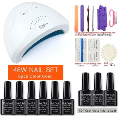 Nail Set With 48W UV LED Lamp Dryer For Nails Gel Polish Manicure Kit 6 Color Semi-Permanent Varnish Nails Accessories Art Tools