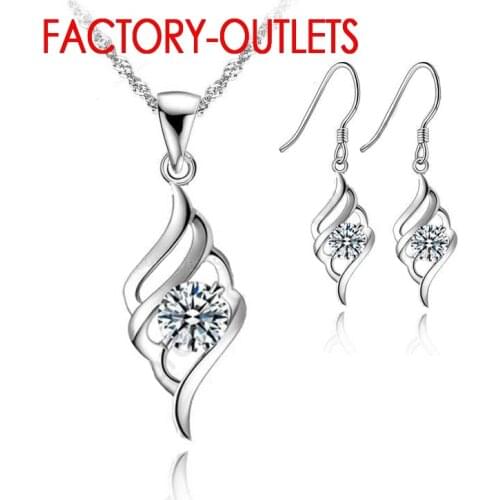 925 Sterling Silver Bridal Jewelry Sets Round Cubic Zirconia Necklaces Hoop Earrings Women Girls Engagement Anniversary