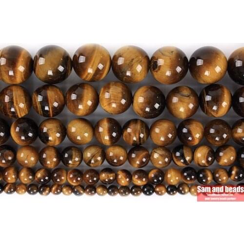 Natural Stone 7A Yellow Gold Tiger Eye Agates Diy Charm Bracelet Earrings Loose Round Beads for Jewelry Making 15" Strand 4-12MM