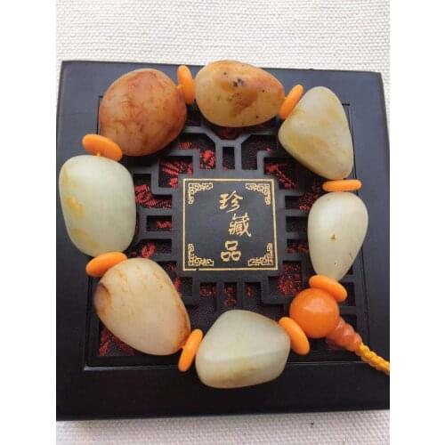 Natural Xinjiang Hetian jade Hand polished beads bracelets natural irregular mens jade bracelet