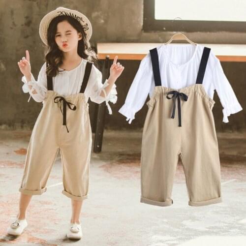 Teen Girls Summer Strap Pants Clothing Set 2020 Fashionable Big Children Loose Trousers + Shirts 2pcs Clothes Sets