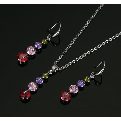 Newest 2 Colors Jewelry Sets for Women Round Cubic Zircon Hypoallergenic Copper Necklace/Earrings Jewelry Sets Wholesale #N207