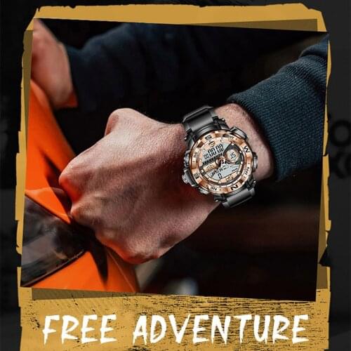 New Mens Watches LIGE 2021 Silicone Strap Men Quartz Wristwatch Creative Diving Waterproof Alarm Watch Sport Dual Display Clock