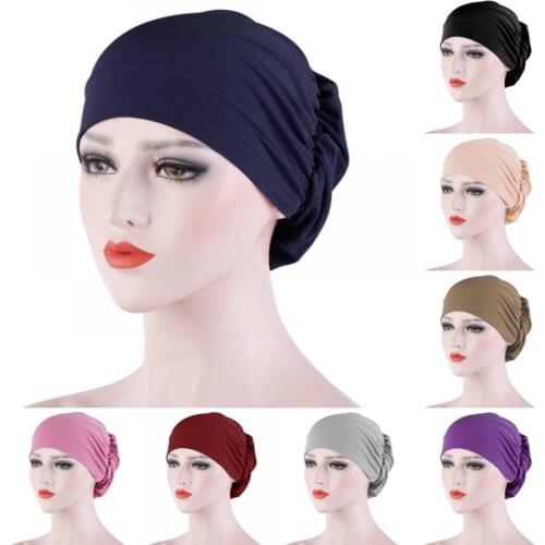 New Solid Cap Elegant Stretch Scarf Hat Chemo Cap Muslim Turban Hijab Headband Fashion Hair Accessories