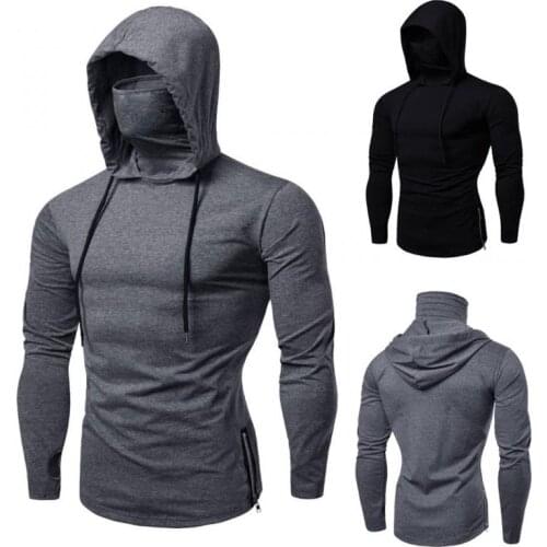Autumn Mens Hoodie Thin Long Sleeve with Mask Sweatshirt Outdoosr Gym Casual Large Open-Forked Hooded Tops 5Xl Dropshipping